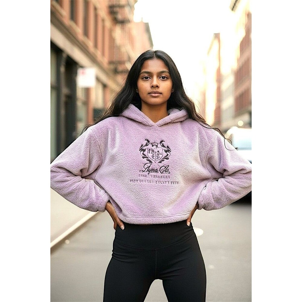 Forever 21 Womens Plush Cropped Hoodie Sz M Soft Pink Y2K Mallcore Aspen Ski